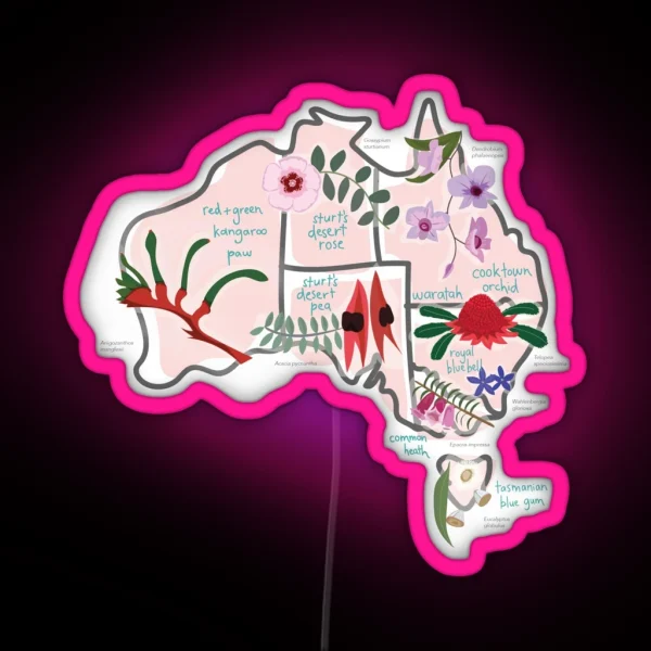 Australia State Flowers Map RGB Neon Sign