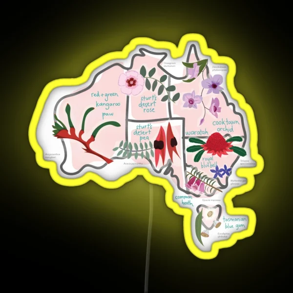 Australia State Flowers Map RGB Neon Sign