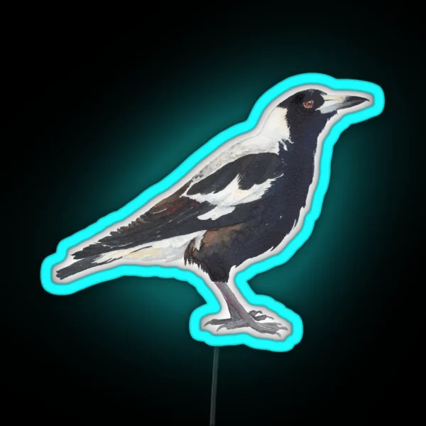 Australian Magpie Bird Watercolour Painting RGB Neon Sign