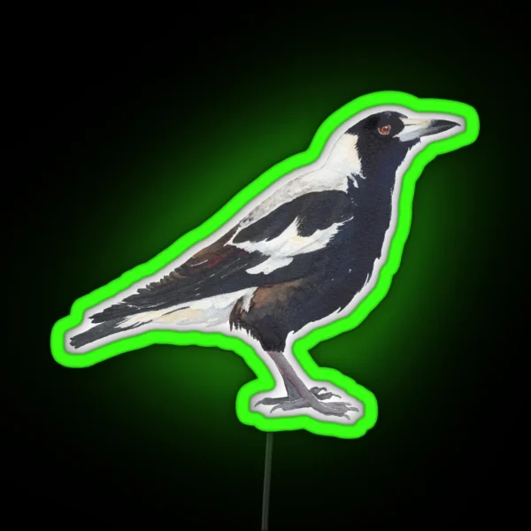 Australian Magpie Bird Watercolour Painting RGB Neon Sign