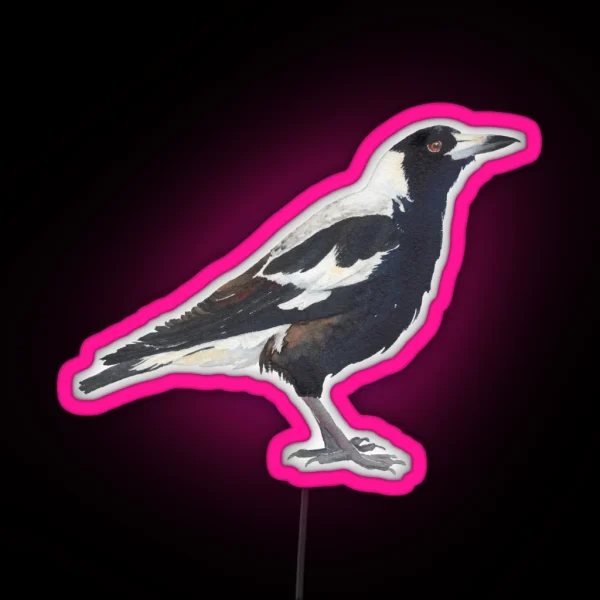 Australian Magpie Bird Watercolour Painting RGB Neon Sign