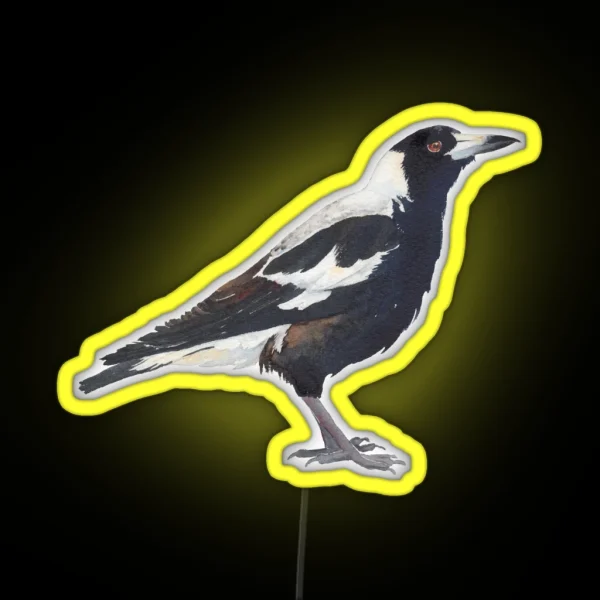 Australian Magpie Bird Watercolour Painting RGB Neon Sign