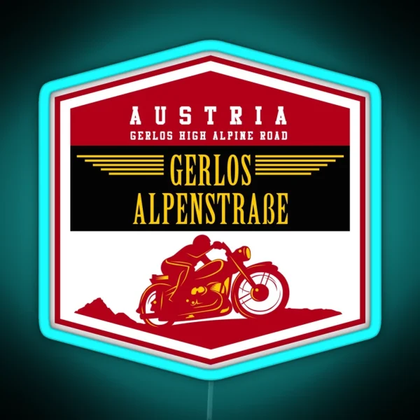 Austria Gerlos Alpine Road Vintage Motorcycle Design RGB Neon Sign