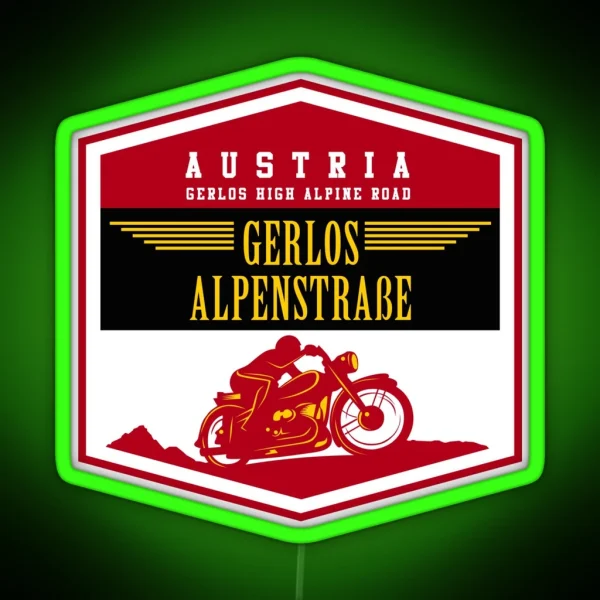 Austria Gerlos Alpine Road Vintage Motorcycle Design RGB Neon Sign