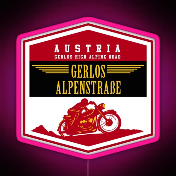 Austria Gerlos Alpine Road Vintage Motorcycle Design RGB Neon Sign