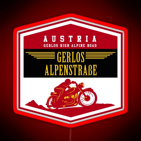 Austria Gerlos Alpine Road Vintage Motorcycle Design RGB Neon Sign