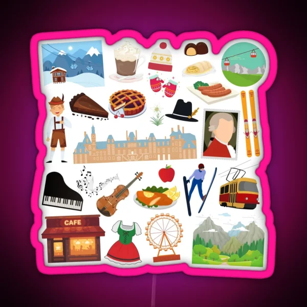 Austria Travel Icons RGB Neon Sign