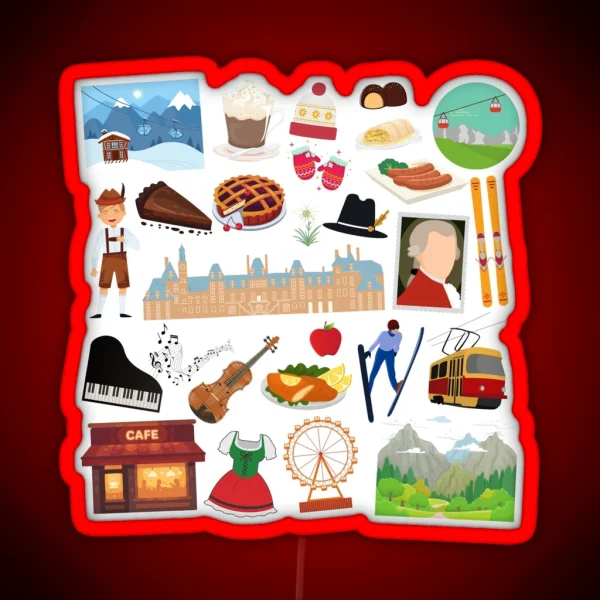 Austria Travel Icons RGB Neon Sign