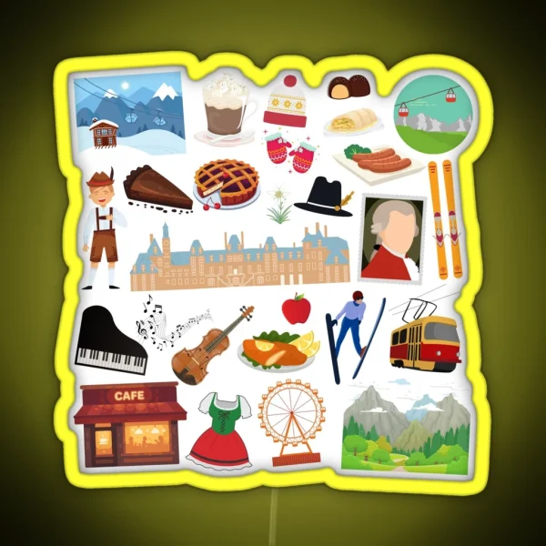 Austria Travel Icons RGB Neon Sign