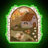 Cozy autumnal bookshop ambiance with vibrant RGB neon wall decoration.