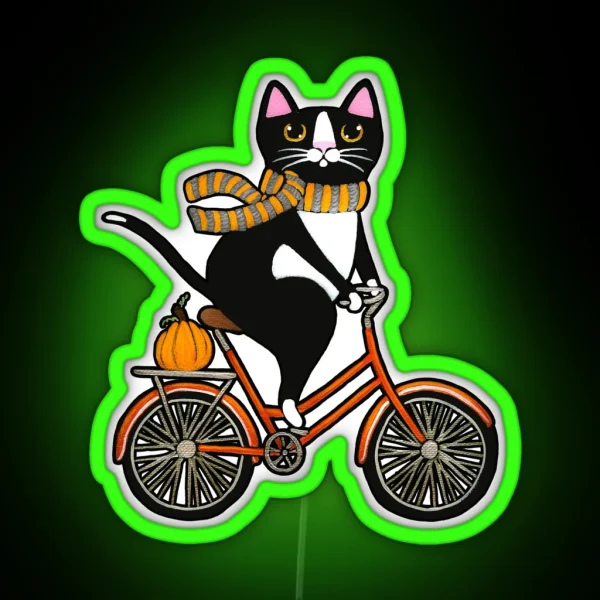 Autumn Cat On A Bicycle RGB Neon Sign