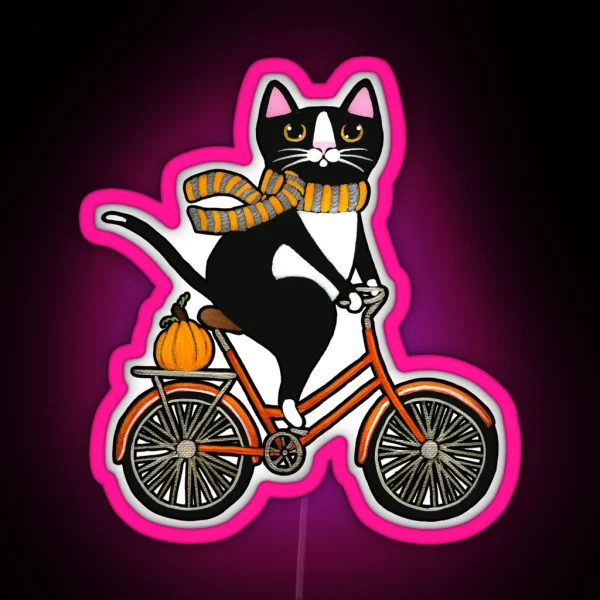 Autumn Cat On A Bicycle RGB Neon Sign