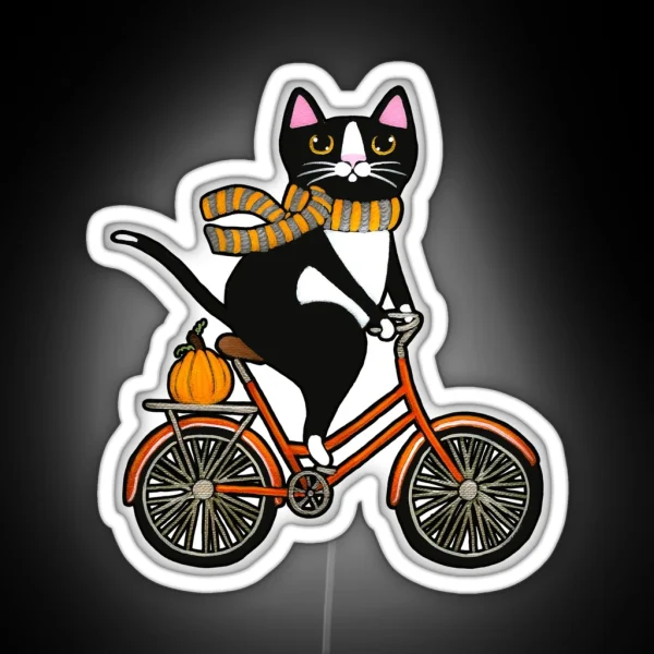 Autumn Cat On A Bicycle RGB Neon Sign