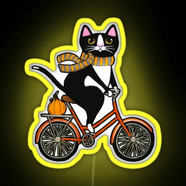 Autumn Cat On A Bicycle RGB Neon Sign