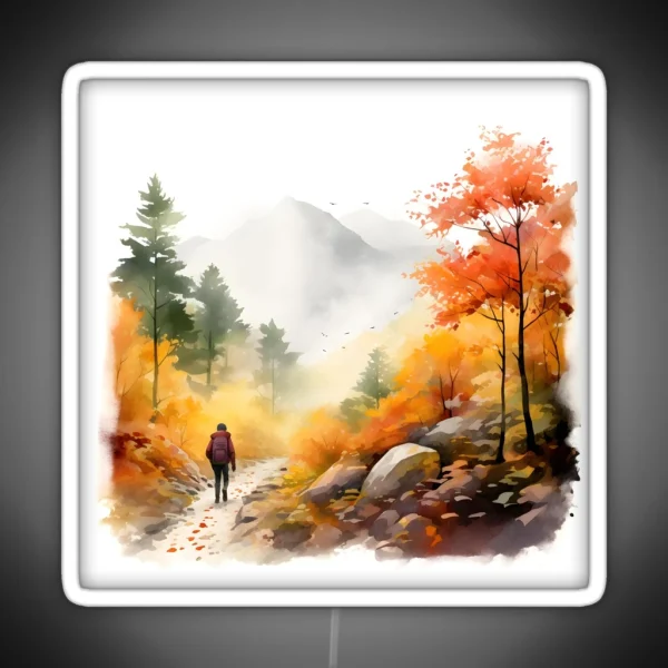 Autumn Hiking In The Misty Mountains RGB Neon Sign