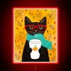 Cozy autumn vibes with glowing pumpkin and coffee cat silhouette.