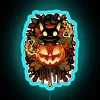 Autumn-themed Halloween Decor with Black Cat and Pumpkin Neon Sign Artwork