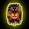 Autumn themed Halloween decoration featuring black cat and pumpkin design