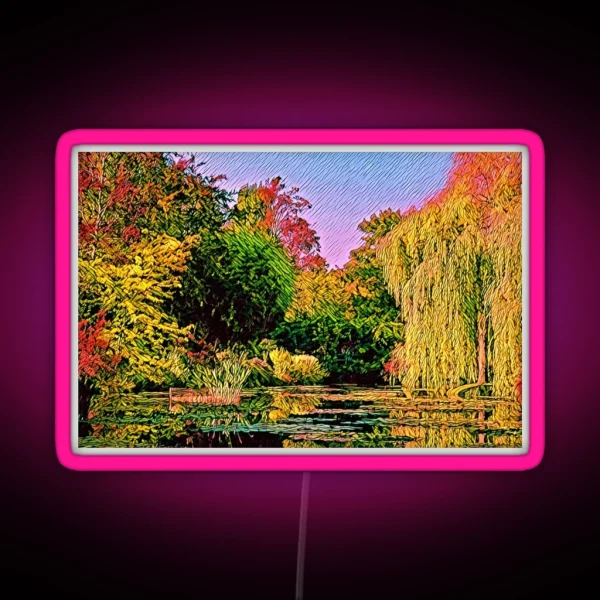 Autumnal Garden And Lake Trees In Fall Colors RGB Neon Sign
