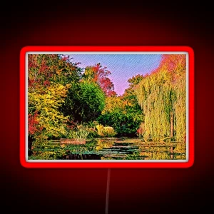 Autumnal Garden And Lake Trees In Fall Colors RGB Neon Sign