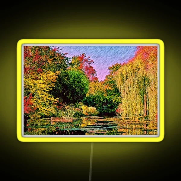 Autumnal Garden And Lake Trees In Fall Colors RGB Neon Sign