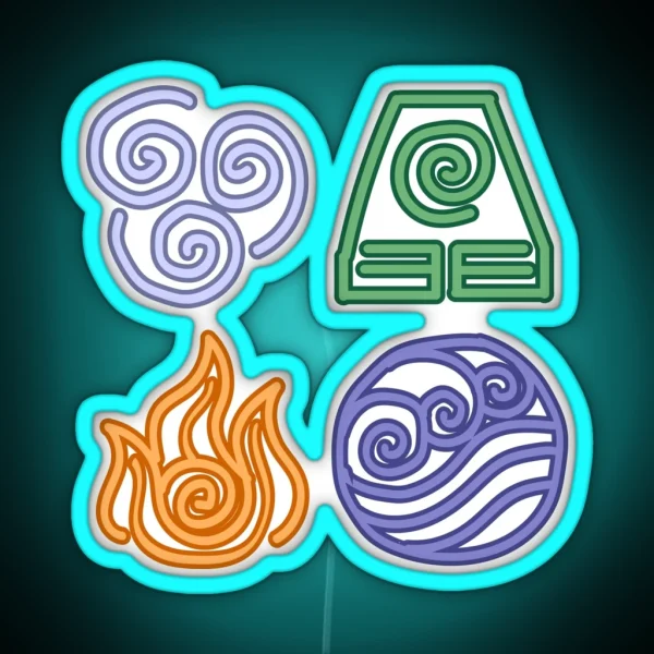 Avatar Four Elements Water Earth Fire Air RGB Neon Sign