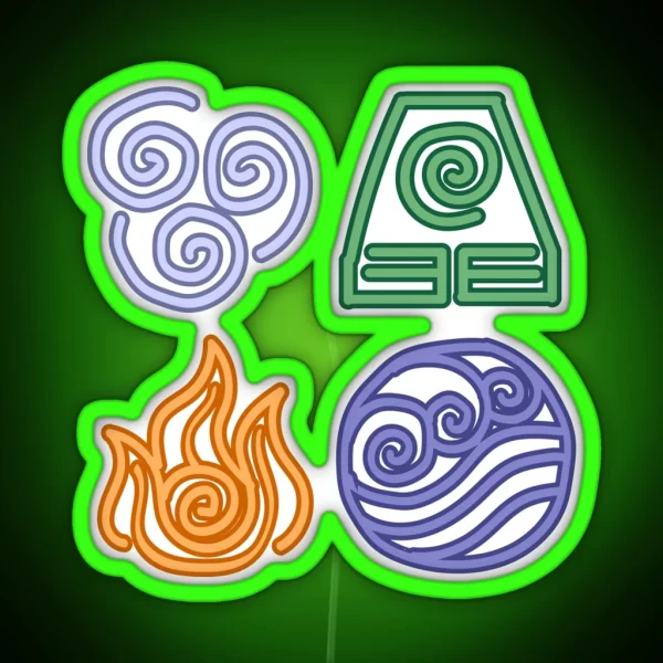 Avatar Four Elements Water Earth Fire Air RGB Neon Sign