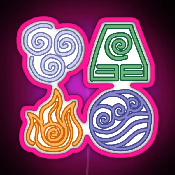 Avatar Four Elements Water Earth Fire Air RGB Neon Sign