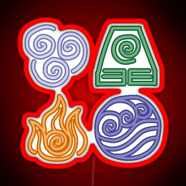 Avatar Four Elements Water Earth Fire Air RGB Neon Sign