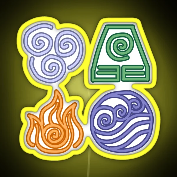 Avatar Four Elements Water Earth Fire Air RGB Neon Sign