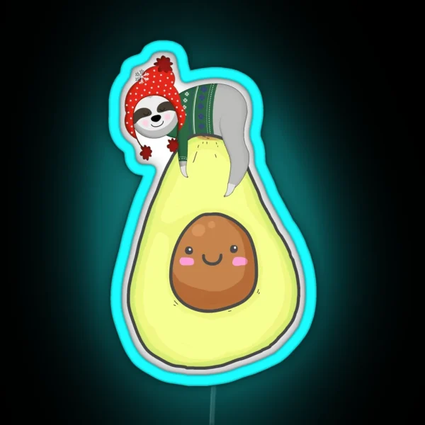 Avocado Christmas Sloths RGB Neon Sign