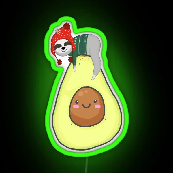 Avocado Christmas Sloths RGB Neon Sign