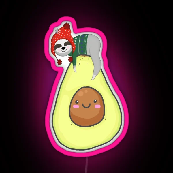 Avocado Christmas Sloths RGB Neon Sign
