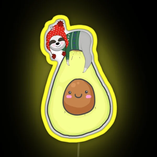 Avocado Christmas Sloths RGB Neon Sign