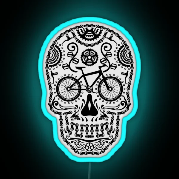 Awesome Cycling And Bicycling Sugar Skull Graphic RGB Neon Sign