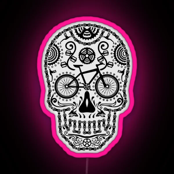 Awesome Cycling And Bicycling Sugar Skull Graphic RGB Neon Sign