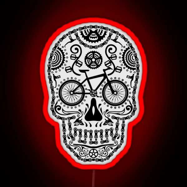 Awesome Cycling And Bicycling Sugar Skull Graphic RGB Neon Sign