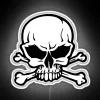 Boldly glowing vibrant colored skull illuminated sign of rebel spirit.