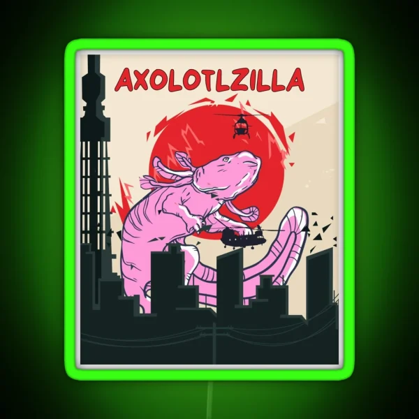 Axolotlzilla Cute Axolotl Zilla Vintage RGB Neon Sign
