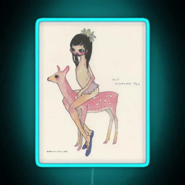 Aya Takano Pink Deer Artwork RGB Neon Sign