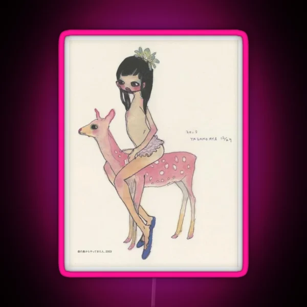 Aya Takano Pink Deer Artwork RGB Neon Sign
