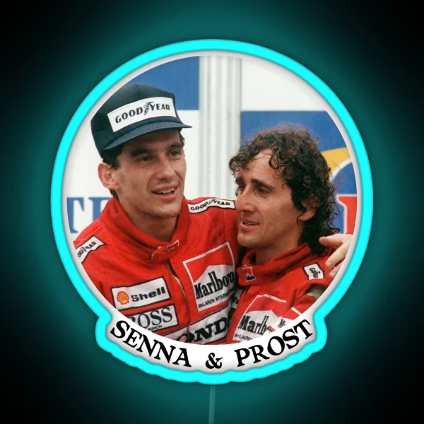 Ayrton Senna And Alain Prost Name And Icon Print RGB Neon Sign