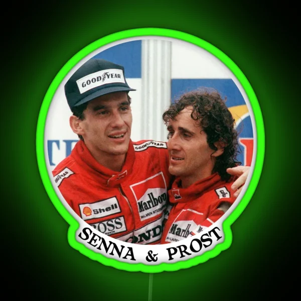 Ayrton Senna And Alain Prost Name And Icon Print RGB Neon Sign
