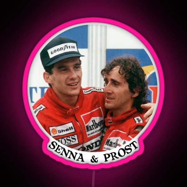 Ayrton Senna And Alain Prost Name And Icon Print RGB Neon Sign
