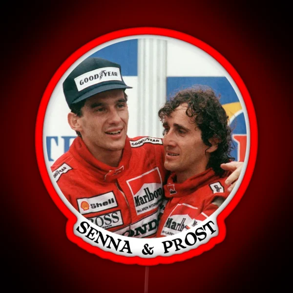 Ayrton Senna And Alain Prost Name And Icon Print RGB Neon Sign