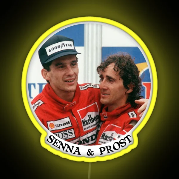 Ayrton Senna And Alain Prost Name And Icon Print RGB Neon Sign