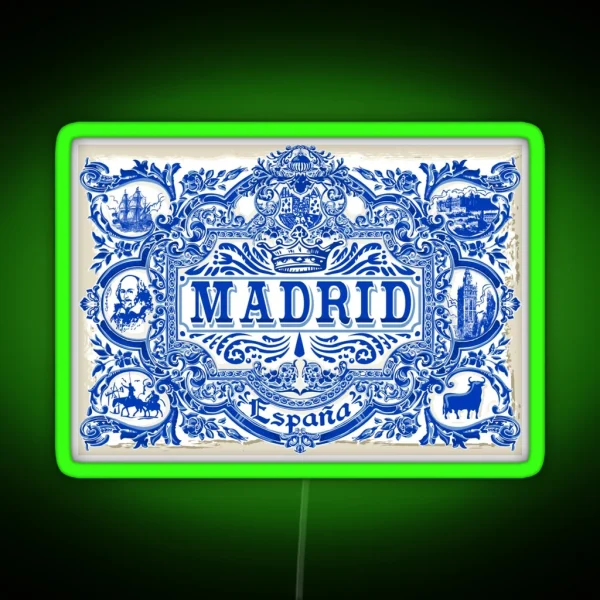 Azulejo Decoration Madrid Blue Vintage Azulejos Tiles RGB Neon Sign