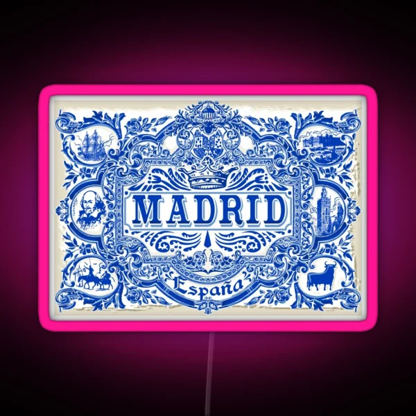 Azulejo Decoration Madrid Blue Vintage Azulejos Tiles RGB Neon Sign