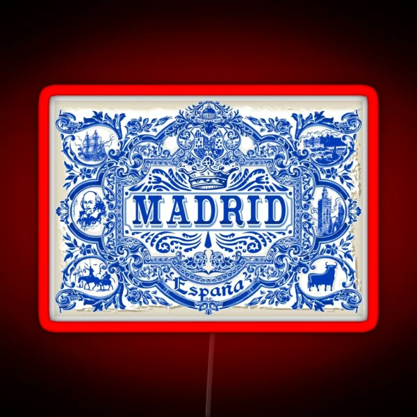 Azulejo Decoration Madrid Blue Vintage Azulejos Tiles RGB Neon Sign
