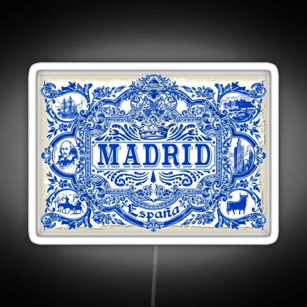 Azulejo Decoration Madrid Blue Vintage Azulejos Tiles RGB Neon Sign
